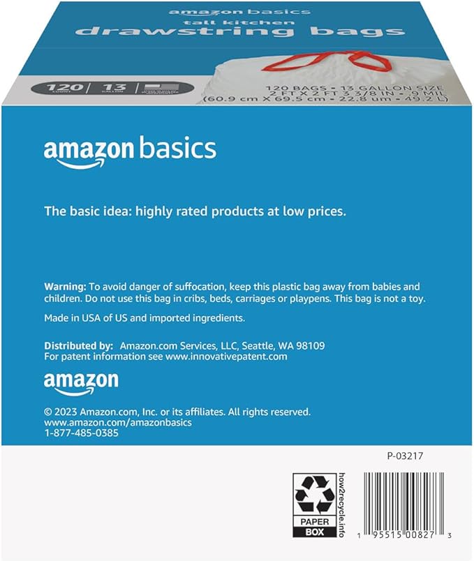 Amazon Basics Tall Kitchen Drawstring Trash Bags, Sturdy and Tear Resistant - Image 2