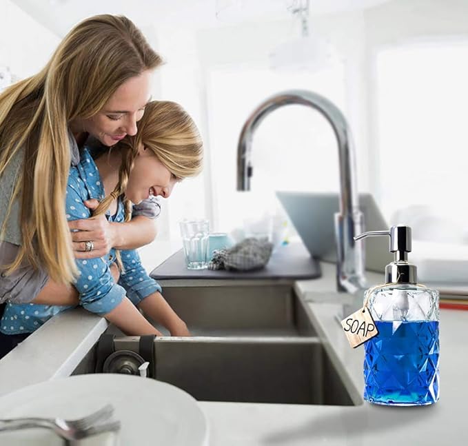 JASAI Diamond Design 12 Oz Glass Soap Dispenser, Kitchen soap Dispenser - Image 3
