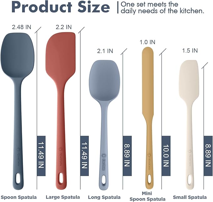 ChefAide 5 Pieces Silicone Spatula Set, Food Grade Rubber Spatula, Upgrade - Image 2