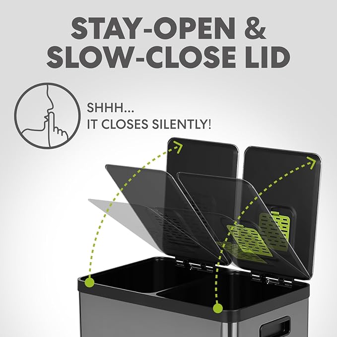Simpli-Magic 16 Gallon Elegant Black Step Trash Can – Dual Compartment Kitchen - Image 7