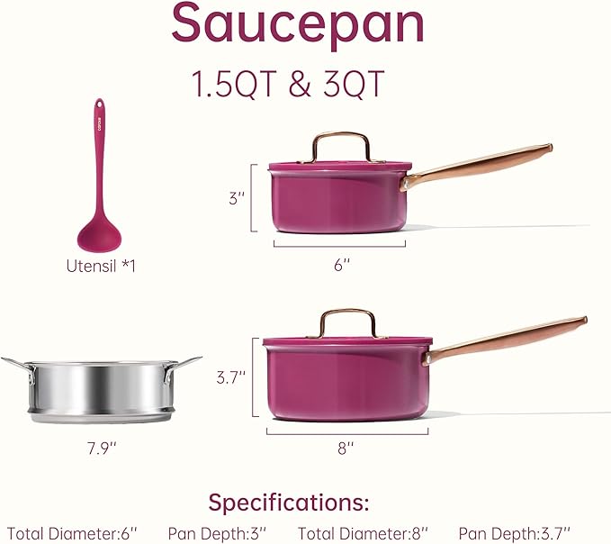 CAROTE 1.5Qt & 3.0Qt Stainless Steel Saucepan Set - Image 2