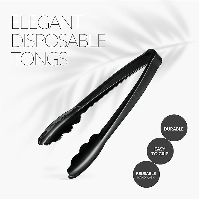Plasticpro 9'' Serving Tongs Heavy Duty Reusable Kitchen and BBQ Black Serving - Image 4