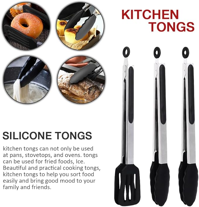 12 Inch Kitchen Tongs Set of 3, Silicone Tongs - Image 6