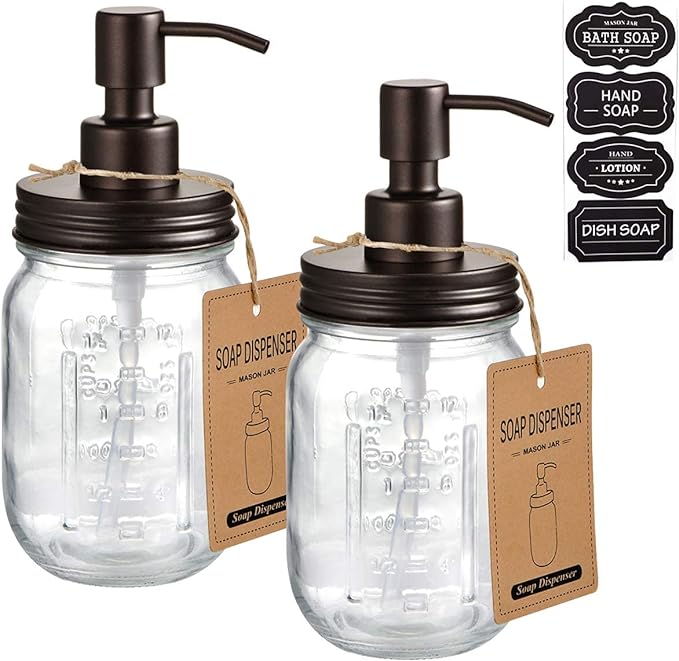 Amolliar Mason Jar Liquid Soap Dispensers, Rustproof Stainless Steel Mason Jar by Amolliar