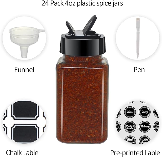 24 Pack 4oz Clear Plastic Spice Jars - Image 4