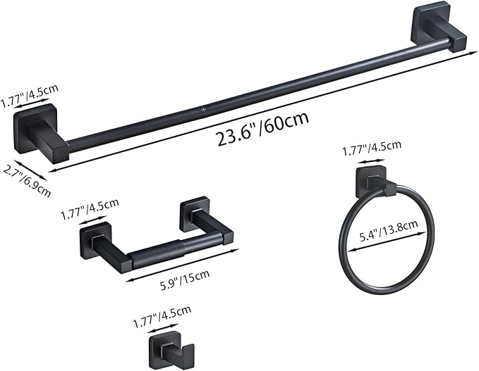 Matte Black Bathroom Hardware Set 4 Pieces, Bathroom Accessories Set Stainless - Image 8