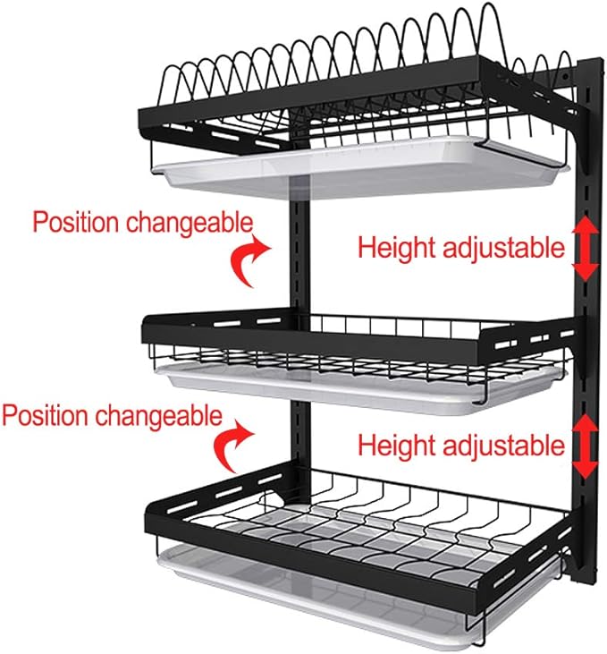 junyuan Hanging Dish Drying Rack Wall Mount, Dish Racks Drainer, 3 Tier Kitchen - Image 3