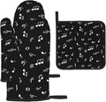 Music Notes Oven Mitts and Pot Holders Sets of 3 Black Hot Pads Musicial Oven by Unknown