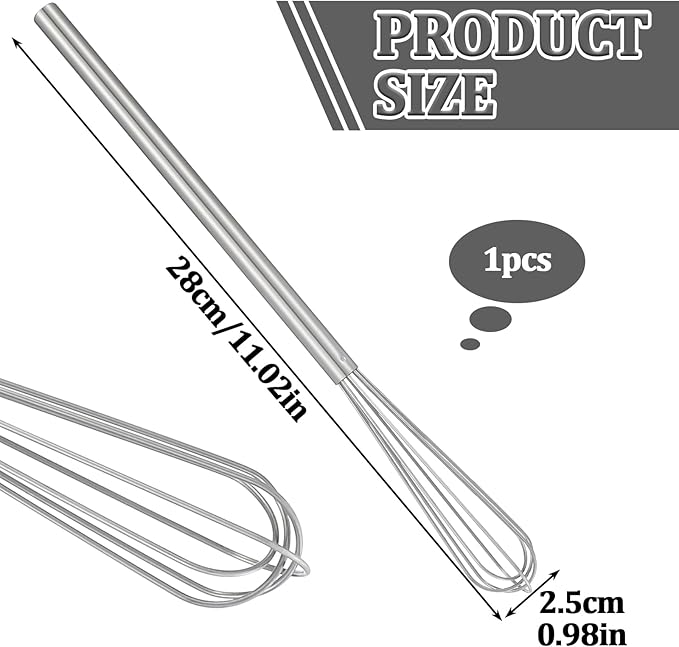 Small Whisk, 9.8in Stainless Steel Whisk Tiny Skinny Whisk - Image 2