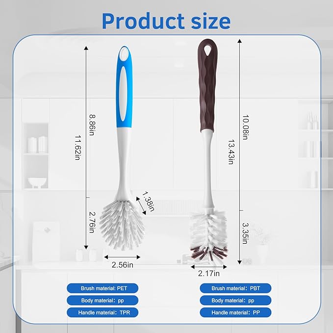 Long Handle Kitchen Cleaning Brush Set of 2, Long Handle Tableware Brush - Image 2