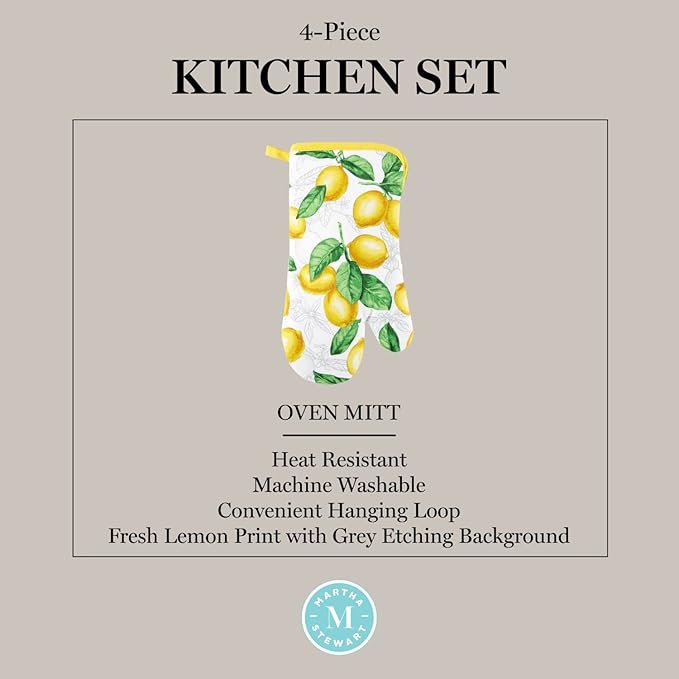 Martha Stewart Lots of Lemons Modern Kitchen Towel, Oven Mitt & Potholder Set - Image 7