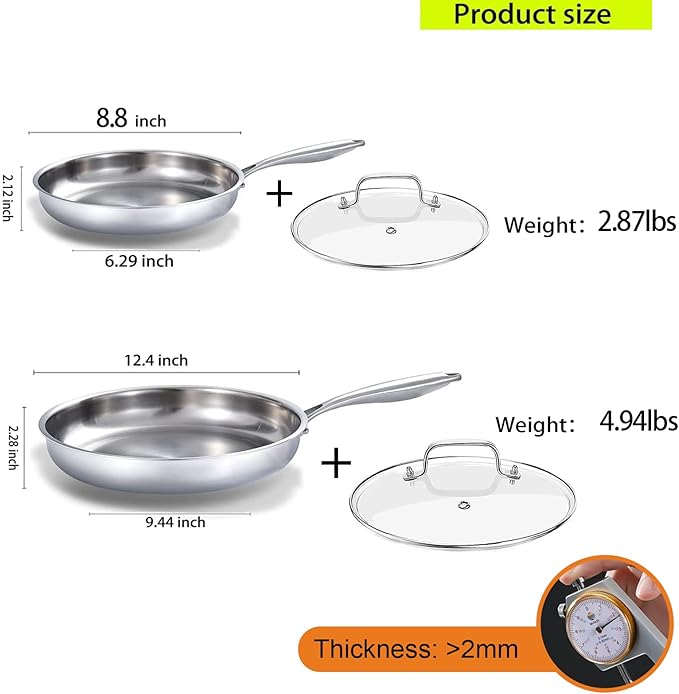 DELARLO Tri-ply Stainless Steel Frying Pan Set - Image 3