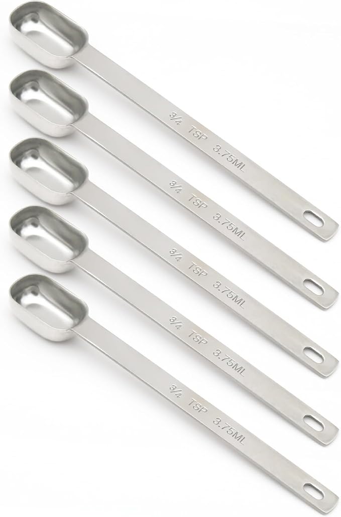 5PCS 3/4tsp Single Measuring Spoon, Stainless Steel Long Handle Individual by BERYLER