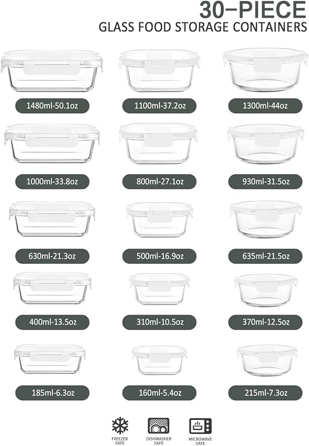 30 Pieces Glass Food Storage Containers - Image 2