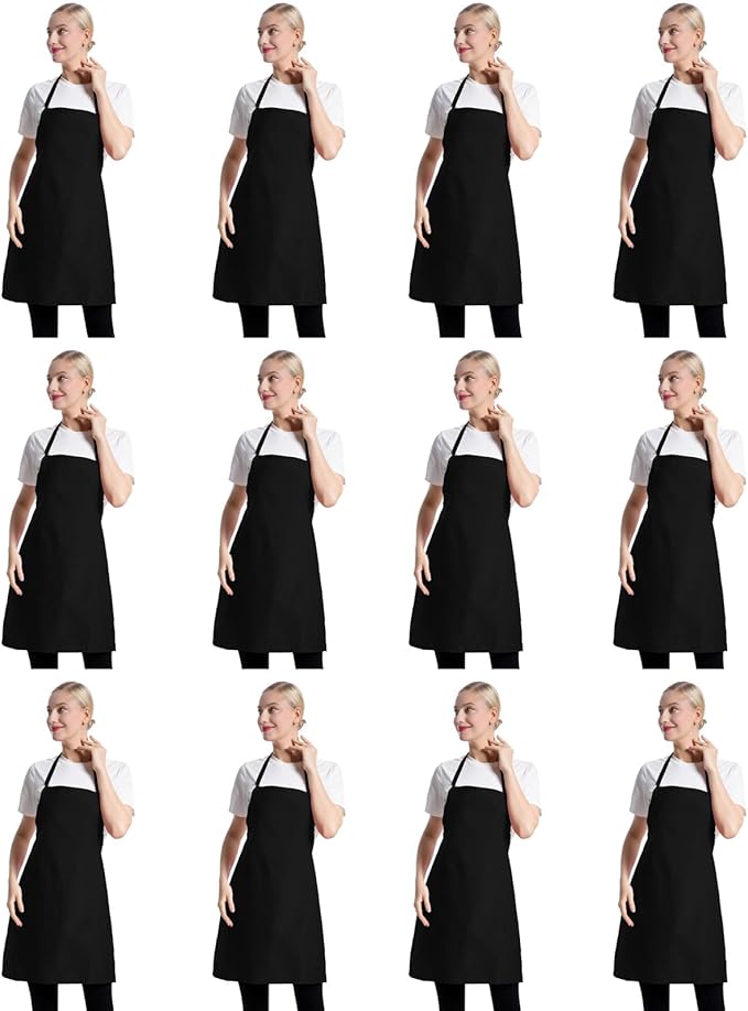 12 Pcs Bib Bulk Black Aprons for Women Men Adult Girls Unisex by TSDSTORY