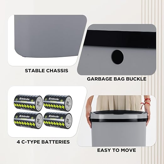 PayLessHere | 13 Gallon Plastic Trash Can | Gray | Automatic Touchless Lid - Image 6