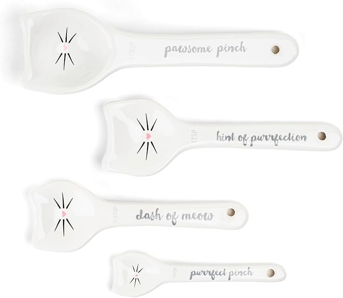 White Cat Measuring Cups & Spoons Gift Set – Ceramic Kitchen Tools - Image 6
