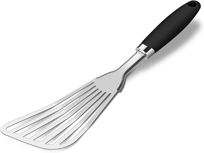 304 Stainless Steel Fish Spatula, Non-Slip Ergonomic Handle Slotted Spatula by JXWING