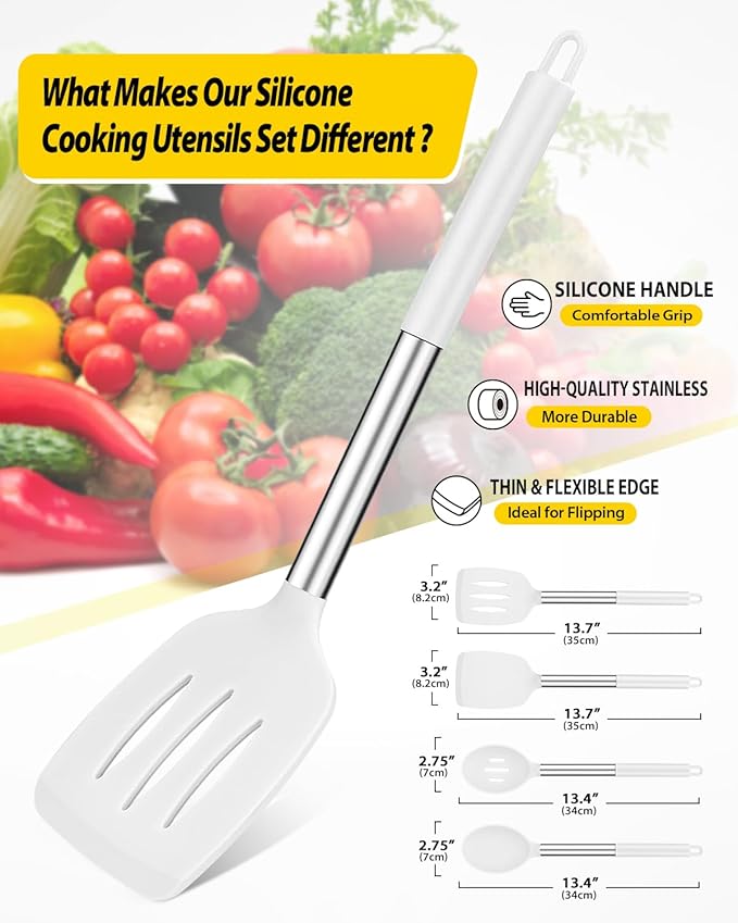 Pack of 4 Silicone Cooking Utensils Set, Non Stick Large Solid Spatulas - Image 2