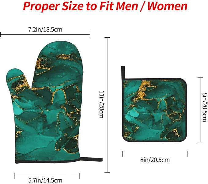 Turquoise Marble Oven Mitts and Pot Holders Sets of 3 Emerald Dark Green Hot - Image 4
