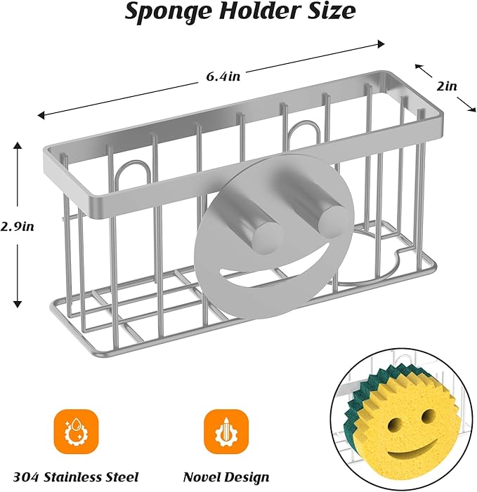 MURLONG Sponge Holder Smiley Face, Sink Caddy, Kitchen Organizer - Image 2