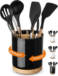LoeJan 3 Compartment Utensil Holder, Extra Large Utensil Crock, Stable Ceramic by LoeJan