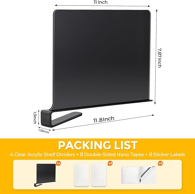 JOY DECOR 2 Pack Acrylic Matte Black Shelf Dividers - Image 2