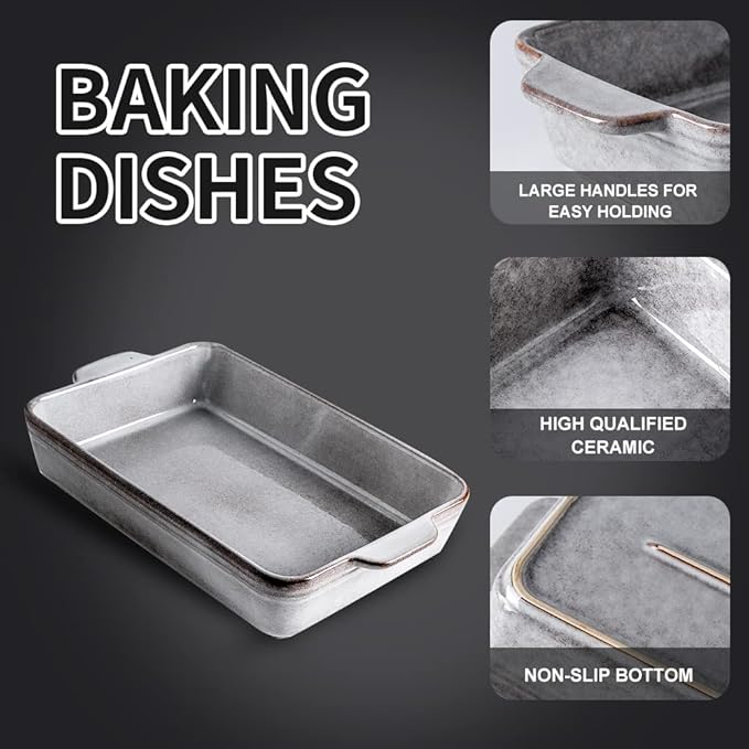 KOOV Bakeware Set, Ceramic Baking Dish Set, Rectangular Casserole Dish Set - Image 2