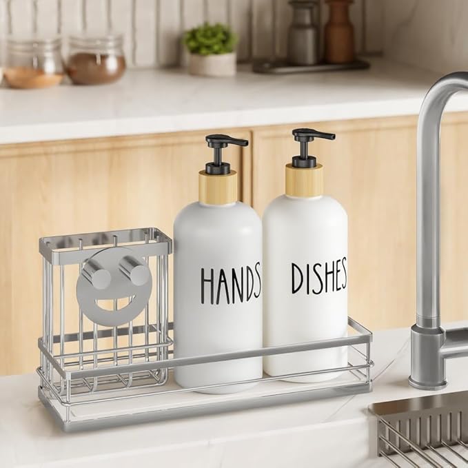 Moforoco Kitchen Dish Soap Dispenser Set, 16OZ Glass Bottle, Hand and Dish Soap - Image 7