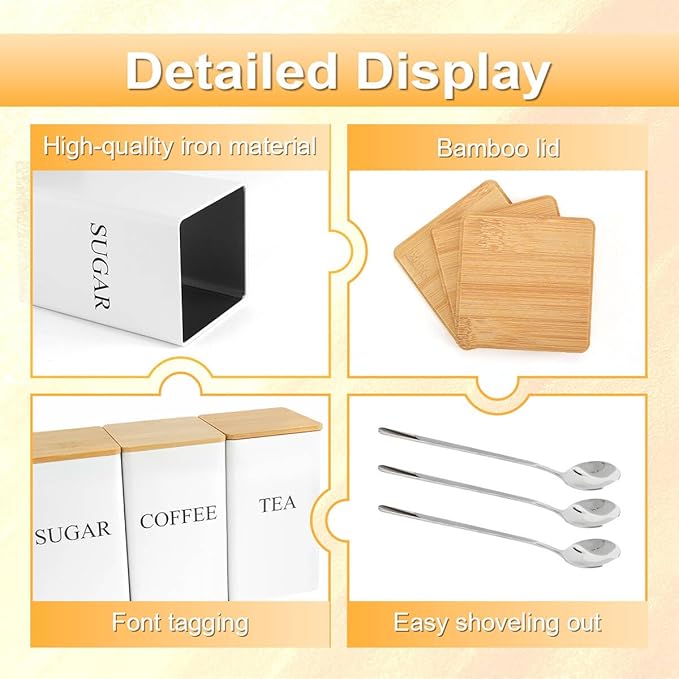 3 Pcs Tea Coffee Sugar Canisters, Food Storage - Image 2