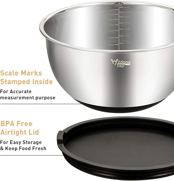 Wildone Mixing Bowls with Airtight Lids Set, with Grater Attachments & Non-Slip - Image 2