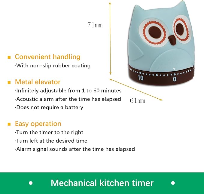 Mechanical Kitchen Timer, Cute Wind Up 60-Minute Manual Countdown - Image 2