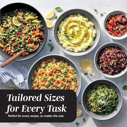COOK WITH COLOR Mixing Bowls with TPR Lids - 12 Piece Plastic Nesting Set includes 6 Prep and Lids, Microwave Safe Bowl (Black Ombre)