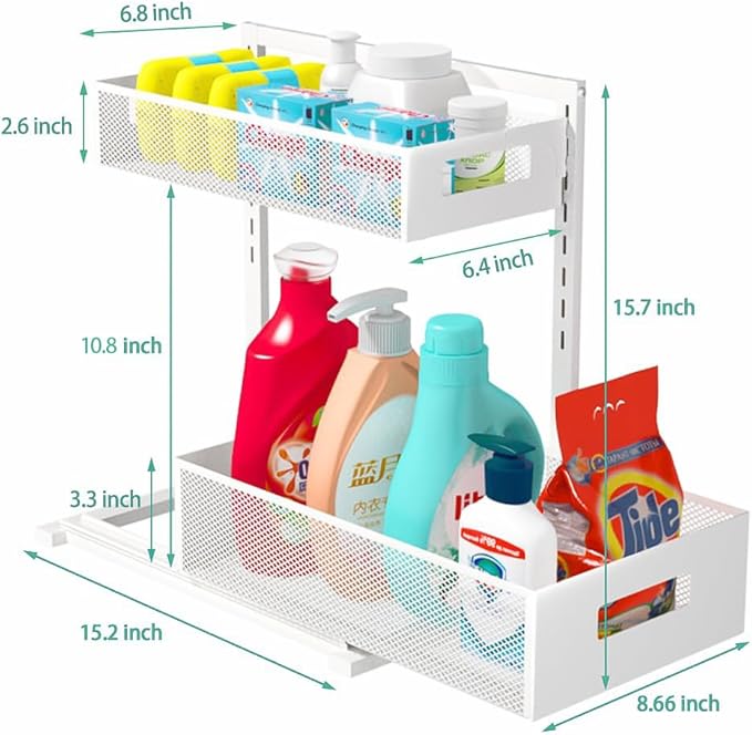 Petiza Under Sink Organizer Adjustable Height 2 Tier Bathroom Organizer Pull - Image 7