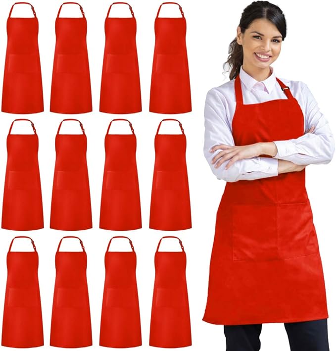 Syntus 12 Pack Bib Apron, Unisex Aprons Adjustable Waterdrop Resistant by Syntus
