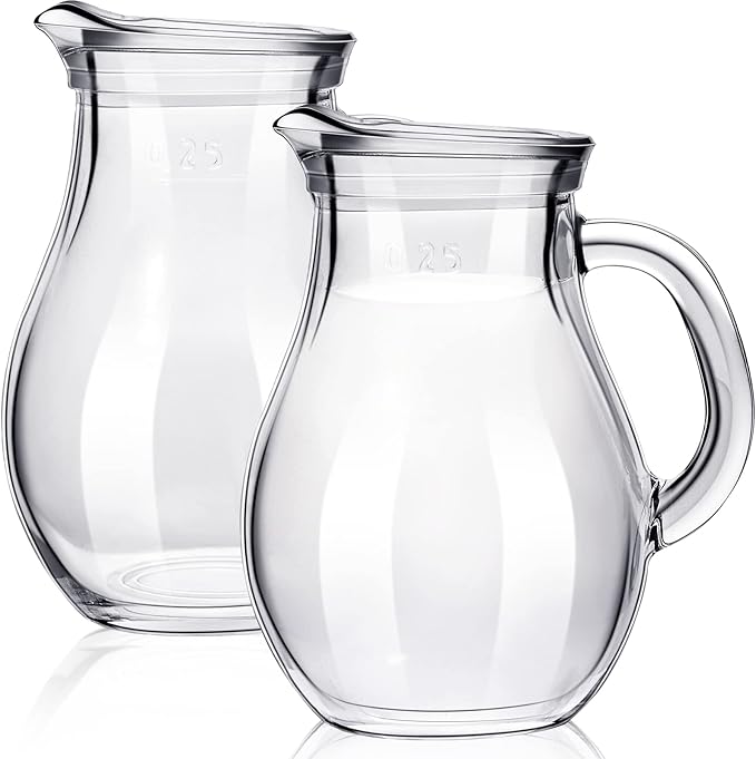 Leinuosen 2 Pcs Glass Pitcher Elegant Shaped Glass Tea Pitcher Coffee Milk by Leinuosen