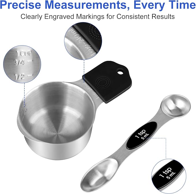 Magnetic Measuring Cups & Spoons Set, Strong N45 Magnets, Heavy Duty Stainless - Image 4