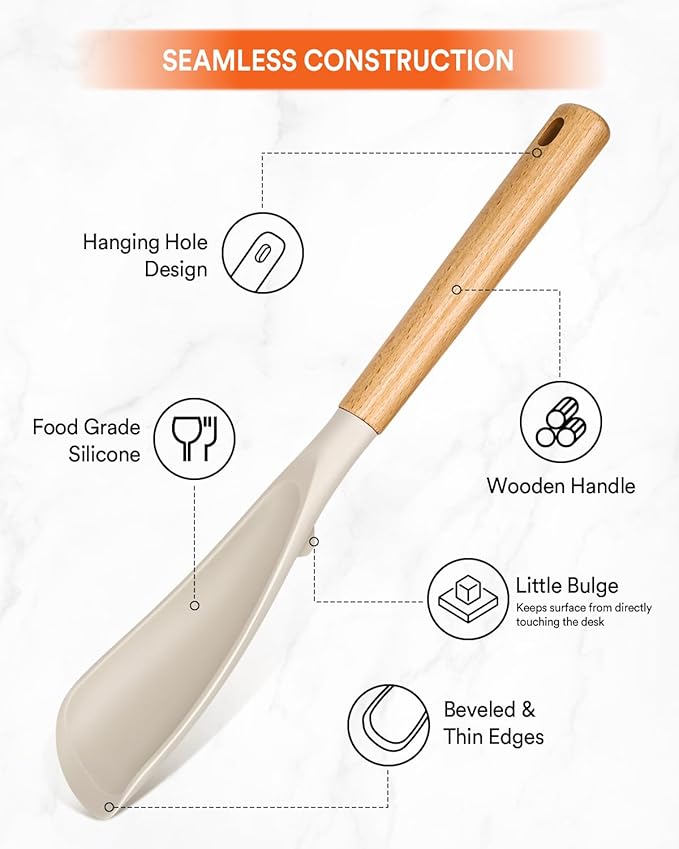 Cooking Spoon for Nonstick Cookwares, Wood Handle Spoon for Mixing, and Scrape - Image 4