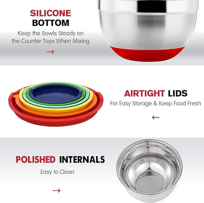 Rottay Mixing Bowls with Airtight Lids, Nesting Bowls with 3 Grater Attachments - Image 4