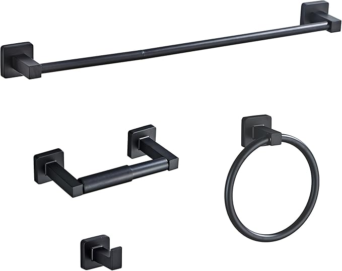 Matte Black Bathroom Hardware Set 4 Pieces, Bathroom Accessories Set Stainless by bluebyrne