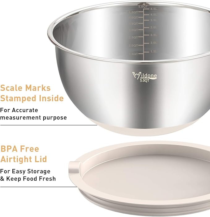 Wildone Mixing Bowls with Airtight Lids Set, with Grater Attachments & Non-Slip - Image 2