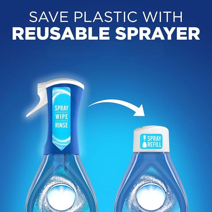 Dawn Platinum Plus Powerwash Dish Spray Bottle Set, Fresh Scent, 1 Spray Bottle + 2 Refills, 64.5 fl. oz. with with Non-Scratch Scrubber Sponge (2 count)