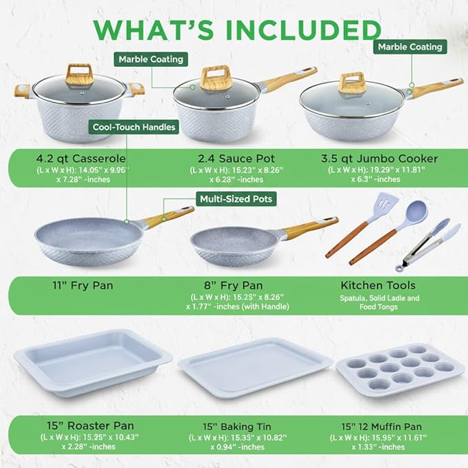 NutriChef 22‑Piece Non‑Stick Ceramic Pots and Pans Set – - Image 3