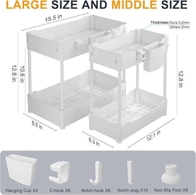 Sevenblue 2 Pack Under Sink Organizer, Under Bathroom Cabinet Organizer - Image 5