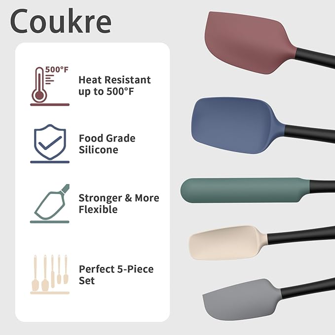 Coukre Silicone Spatula Set of 5, High Temperature Resistant, Food Grade - Image 3