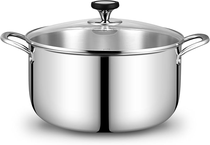 Tri-Ply Stainless Steel Stock Pot, 12 Quart Heavy Duty Induction Cooking Pot by EWFEN