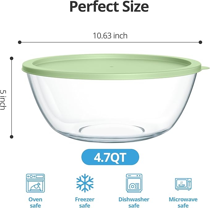Extra Large Glass Mixing Bowls Clear Glass Salad Cooking Bowls - Image 2