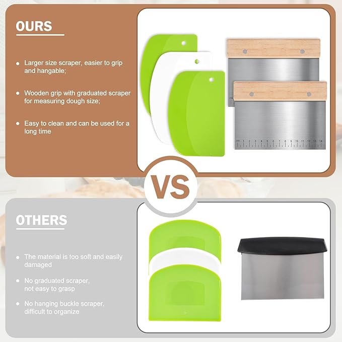 5 Pcs Bench Scraper, Bench Scraper Kitchen 2 Pcs Stainless Steel Dough Scraper - Image 5