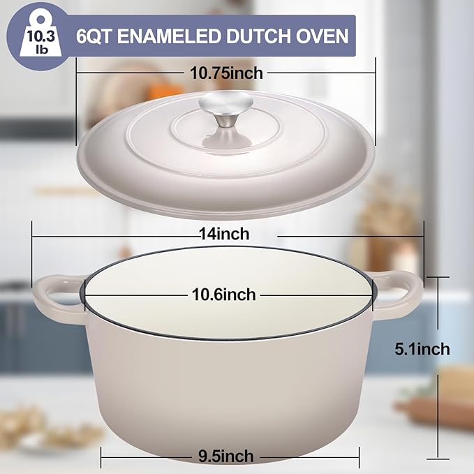 TeamFar Dutch Oven, 6QT Enameled Cast Iron Dutch Oven Cooking Pot - Image 2