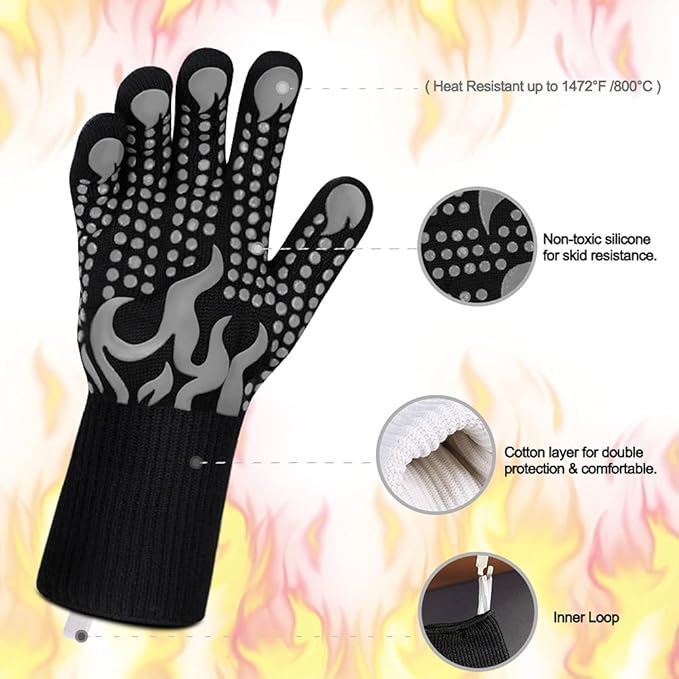 Comsmart BBQ Gloves, 1472 Degree F Heat Resistant Grilling Gloves Silicone - Image 4